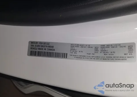 2026 Chrysler Pacifica Select z USA, uszkodzony, nr VIN 2C4RC1BG0TR196840